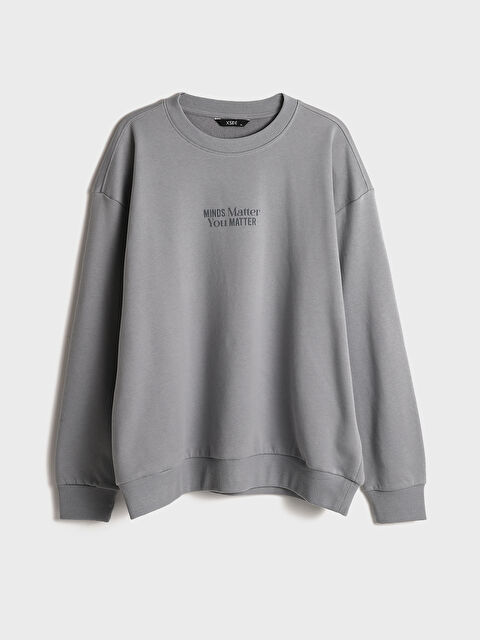 XSIDE Bisiklet Yaka Baskılı Erkek Kalın Sweatshirt - W4I307Z8-YGG