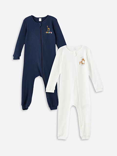 LCW Kids Bisiklet Yaka Uzun Kollu Baskılı Erkek Bebek Tulum 2'li - W4I474Z1-PW4