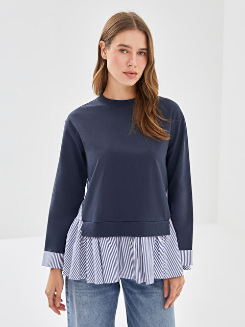 LCW Modest Çizgili Oversize Kadın Sweatshirt Tunik - W4I492Z8-HKF