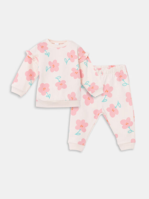 LCW baby Crew Neck Floral Baby Girls Sweatshirt and Sweatpants 2 Pack - W4I587Z1-LT4
