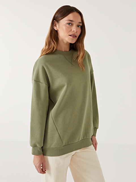 LCW Modest Bisiklet Yaka Oversize Kadın Kalın Sweatshirt Tunik - W4I596Z8-GUY