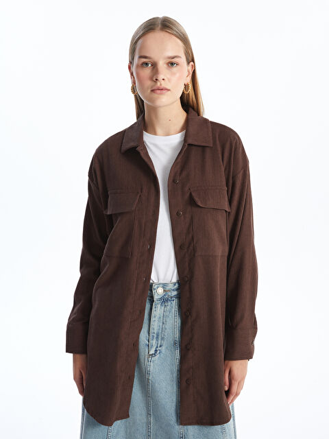 LCW Modest Oversize Kadife Kadın Gömlek Tunik - W4I673Z8-VC8
