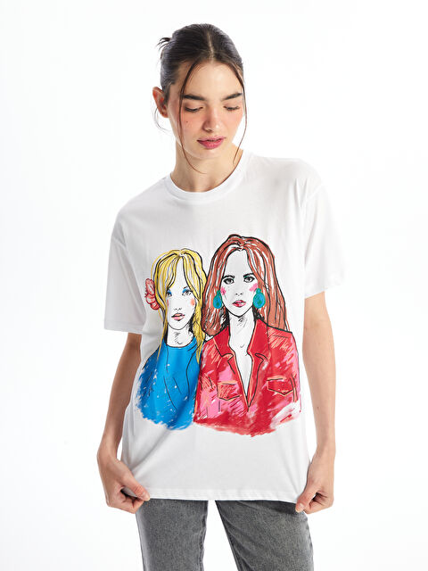 XSIDE Bisiklet Yaka Baskılı Kısa Kollu Kadın Tişört - W4I727Z8-Q6K