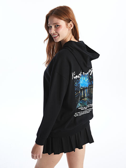 XSIDE Vincent van Googh Baskılı Oversize Kadın Kalın Hoodie - W4I738Z8-CVL