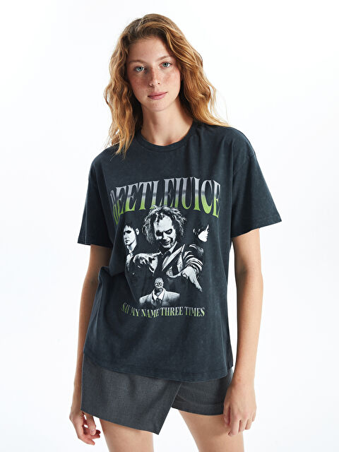 XSIDE Bisiklet Yaka Beetlejuice Baskılı Kadın Tişört - W4I740Z8-VDL