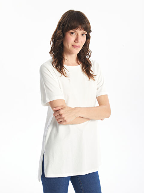 LC WAIKIKI Bisiklet Yaka Düz Kısa Kollu Kadın Tişört - W4I849Z8-E5X