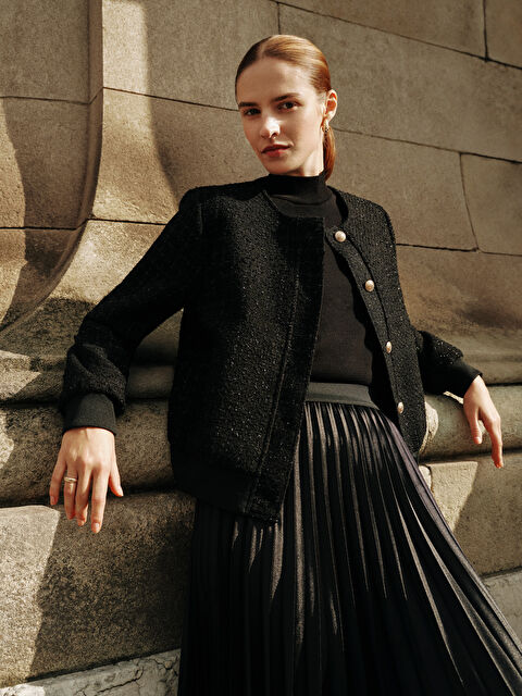 LCW Modest Bisiklet Yaka Ekose Kadın Ceket - W4I882Z8-RQL