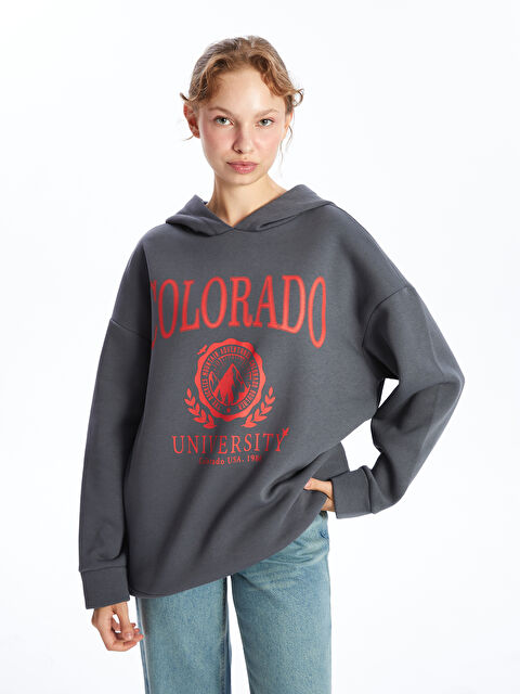 LC WAIKIKI Kapüşonlu Baskılı Oversize Kadın Kalın Sweatshirt Tunik - W4I888Z8-CWN