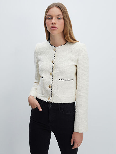 LCW Vision Bisiklet Yaka Kendinden Desenli Kadın Tüvit Ceket - W4I932Z8-R9J