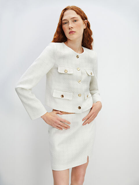 LCW Vision Bisiklet Yaka Ekose Kadın Tüvit Ceket - W4I934Z8-R9J