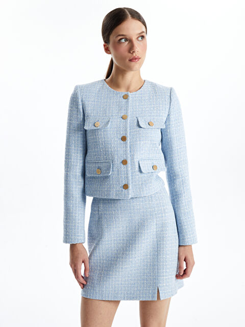 LCW Vision Bisiklet Yaka Ekose Kadın Tüvit Ceket - W4I935Z8-YFX