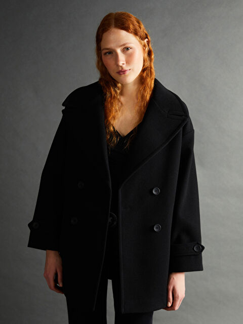 LCW Vision Kruvaze Yaka Kadın Kaşe Kaban - W4I945Z8-CVL