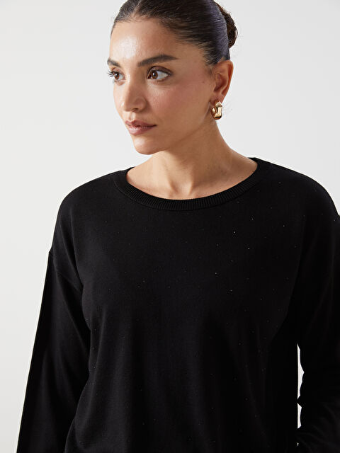 LCWAIKIKI Basic Bisiklet Yaka Parlak Taşlı Kadın Triko Kazak - W4IA27Z8-CVL