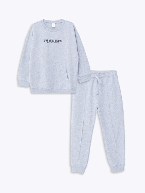 LCW Kids Bisiklet Yaka Baskılı Erkek Bebek Sweatshirt ve Eşofman Alt 2'li Takım - W4IA79Z1-D5P