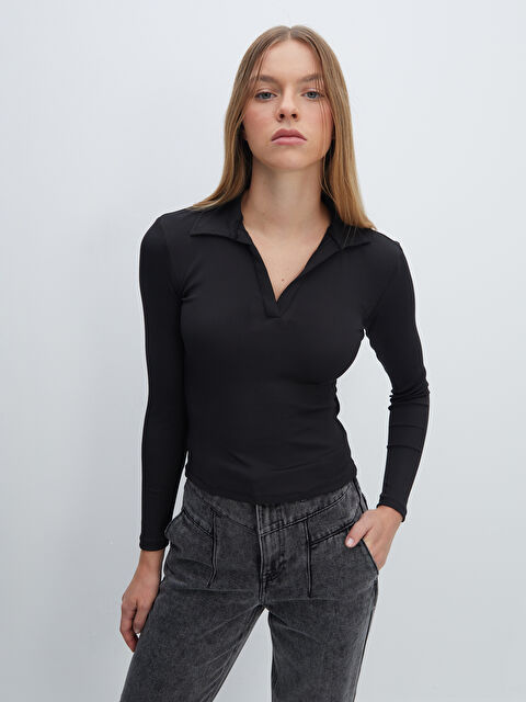 LCW Vision Polo Neck Long Sleeve Textured Women's Body - W4IB89Z8-CVL