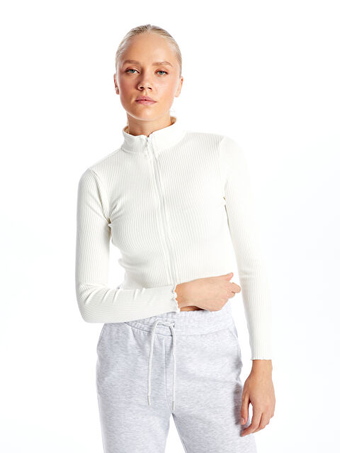 XSIDE Dik Yaka Dokulu Kadın Fermuarlı Sweatshirt - W4IC52Z8-R9J