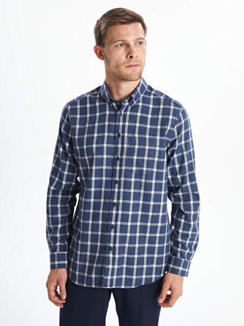 LCWAIKIKI Classic Regular Fit Uzun Kollu Ekose Gabardin Erkek Gömlek - W4ID66Z8-LMR