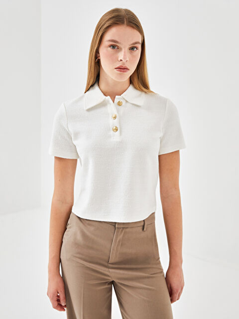 LCW Vision Polo Yaka Dokulu Kadın Tişört - W4IE07Z8-R9J