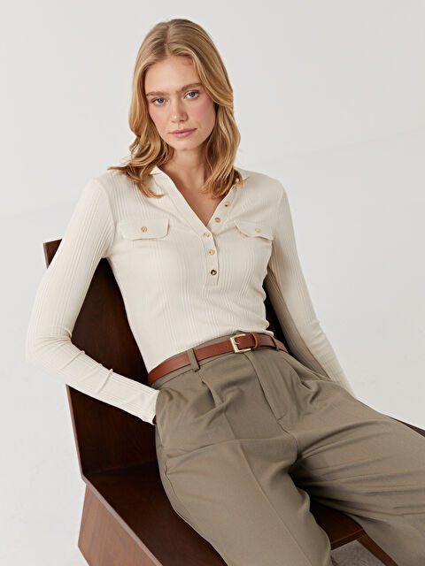 LCW Vision Polo Yaka Dokulu Kadın Tişört - W4IE19Z8-FVU