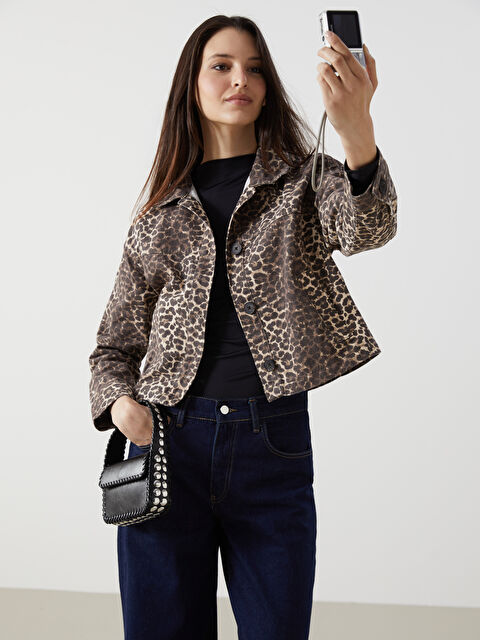 LCW Vision Leopar Desenli Kadın Gömlek Ceket - W4IE43Z8-LQY