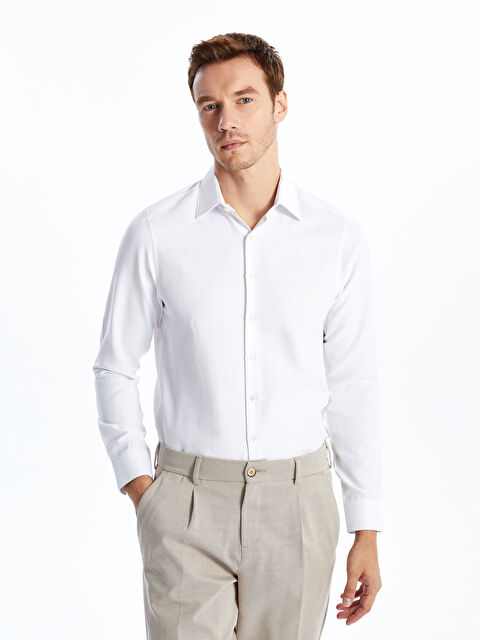 LCW BUSINESS Slim Fit Uzun Kollu Armürlü Erkek Gömlek - W4IF32Z8-Q6K