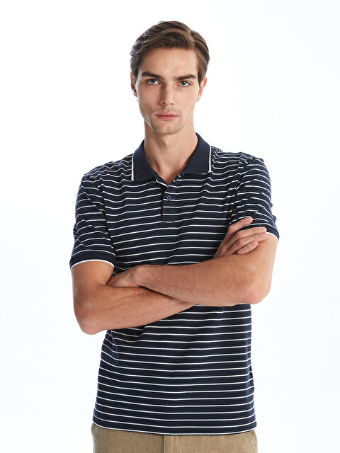 LCW Vision تيشيرت رجالي مخطط بياقة بولو وكم قصير - W4IF49Z8-RFH