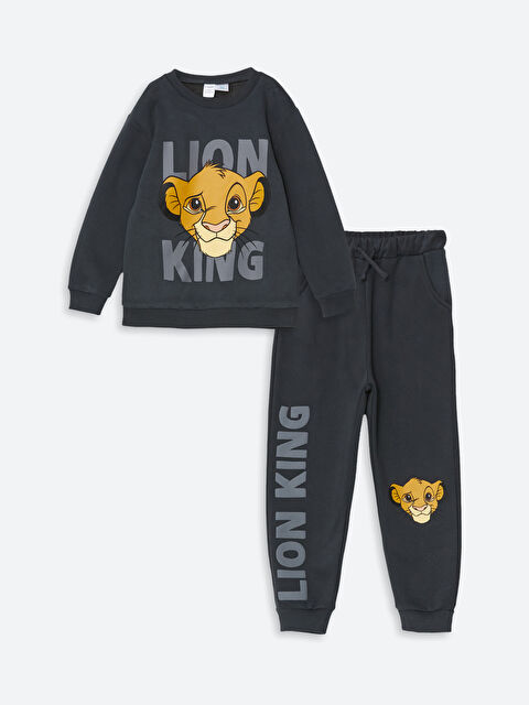LCW Kids Bisiklet Yaka Uzun Kollu Aslan Kral Baskılı Erkek Çocuk Sweatshirt ve Eşofman Alt 2'li Takım - W4IG13Z1-R4W