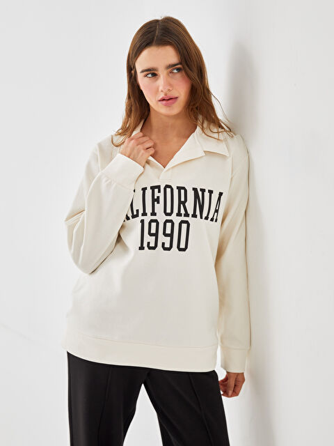 LCW Vision Polo Neck Printed Oversize Women's Thick Sweatshirt - W4IG66Z8-FEW