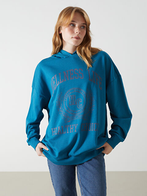 LCW Vision Printed Oversize Women's Hoodie - W4IG74Z8-HGK