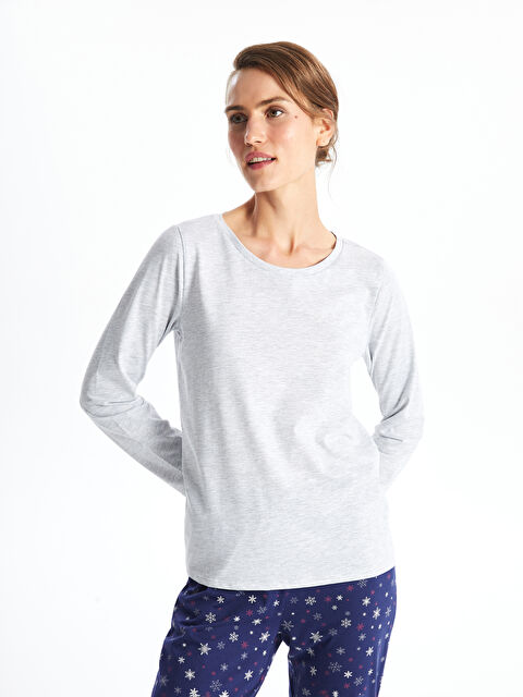 LC WAIKIKI Bisiklet Yaka Baskılı Uzun Kollu Kadın Pijama Takımı - W4IH05Z8-RFH