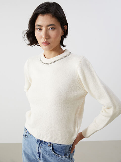 LCW Vision Bisiklet Yaka Taşlı Kadın Triko Kazak - W4IH30Z8-FDU