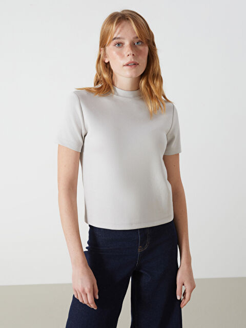 LCW Vision Dik Yaka Kadın Tişört - W4IH83Z8-FKQ