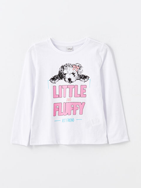 LCW ECO Bisiklet Yaka Baskılı Uzun Kollu Kız Çocuk Tişört - W4IH88Z4-J5E