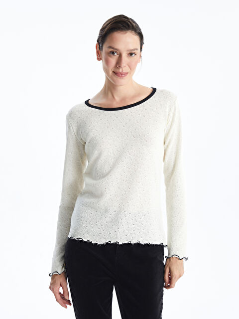 LCWAIKIKI Basic Bisiklet Yaka Kendinden Desenli Uzun Kollu Kadın Body - W4II13Z8-FEL