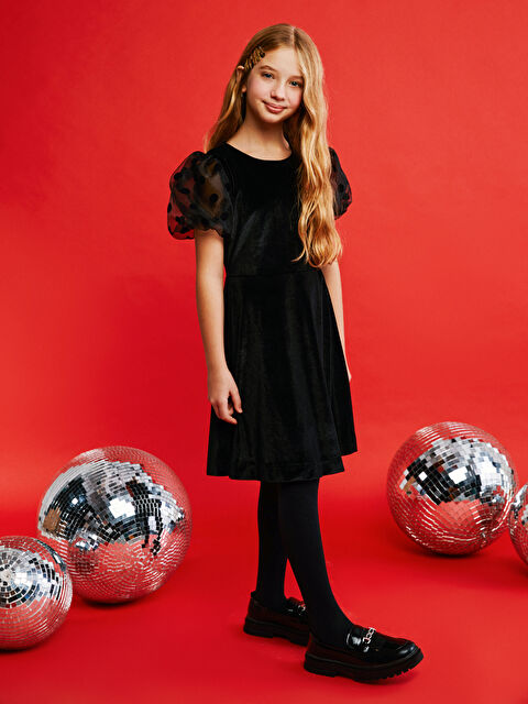 LCW Kids Bisiklet Yaka Kadife Kız Çocuk Elbise - W4II55Z4-CVL