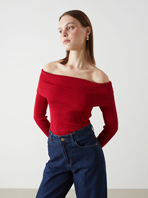 LCW Vision Kayık Yaka Kadın Triko Kazak - W4II95Z8-CSG