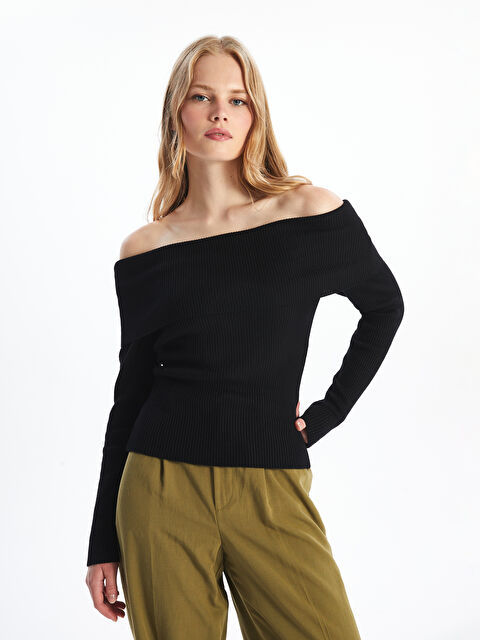 LCW Vision Kayık Yaka Kadın Triko Kazak - W4II95Z8-CVL