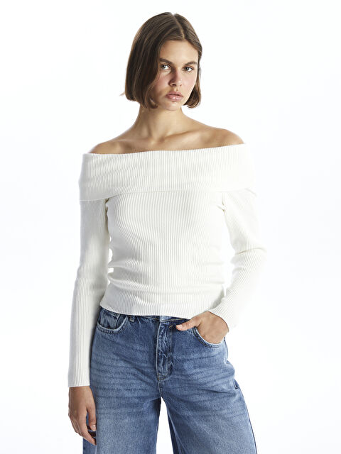 LCW Vision Kayık Yaka Kadın Triko Kazak - W4II95Z8-FDU