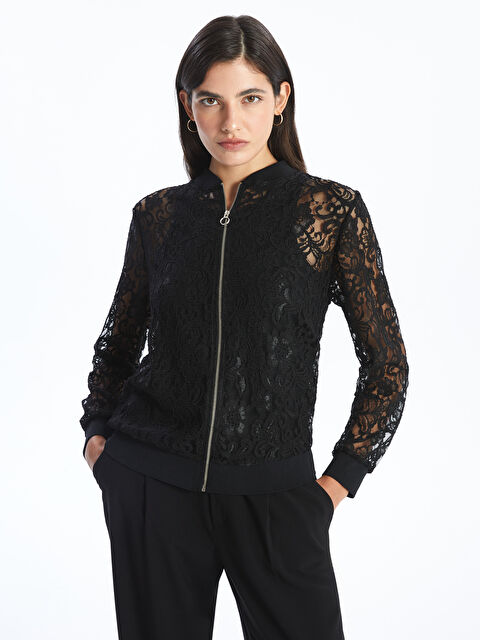 LCWAIKIKI Classic Kolej Yaka Dantelli Kadın Hırka - W4IL58Z8-CVL