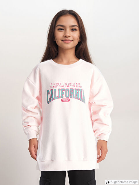 LCW Kids Bisiklet Yaka Baskılı Kız Çocuk Sweatshirt - W4IM60Z4-FSM