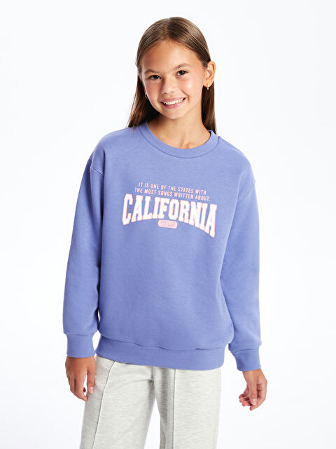 LCW Kids Bisiklet Yaka Baskılı Kız Çocuk Sweatshirt - W4IM60Z4-VC6