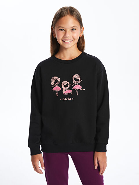 LCW Kids Bisiklet Yaka Baskılı Kız Çocuk Sweatshirt - W4IM62Z4-CVL