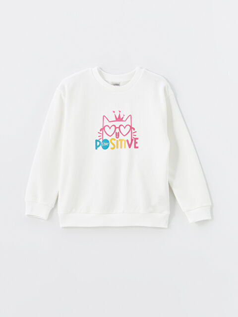 LCW Kids Bisiklet Yaka Baskılı Kız Çocuk Sweatshirt - W4IM62Z4-FFB