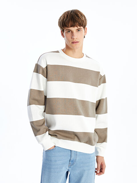 XSIDE Bisiklet Yaka Uzun Kollu Çizgili Erkek Kalın Sweatshirt - W4IN02Z8-LQC