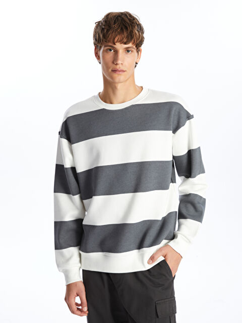 XSIDE Bisiklet Yaka Uzun Kollu Çizgili Erkek Kalın Sweatshirt - W4IN02Z8-LRW