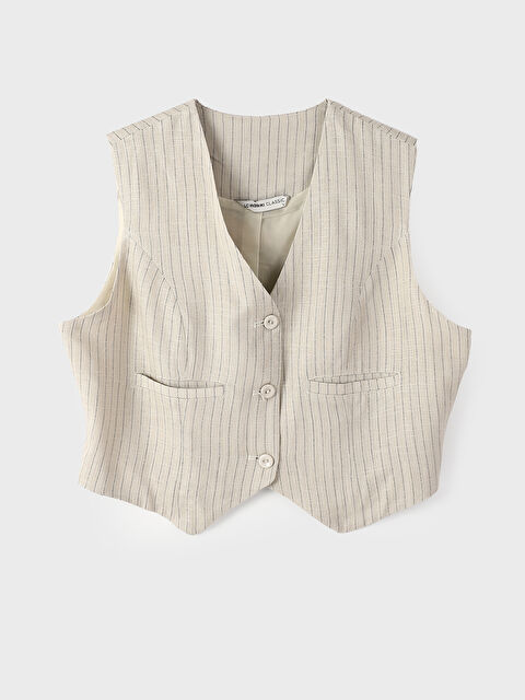 LCWAIKIKI Classic V-Neck Striped Women's Classic Waistcoat - W4IO35Z8-G7K