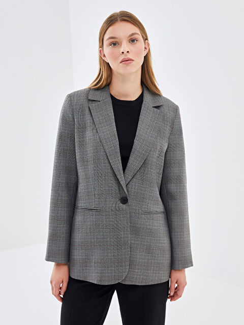 LCW Vision Ekose Kadın Blazer Ceket - W4IO47Z8-LMK