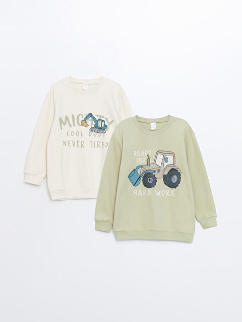 LCW Kids Bisiklet Yaka Uzun Kollu Baskılı Erkek Bebek Sweatshirt 2'li - W4IP61Z1-G7P