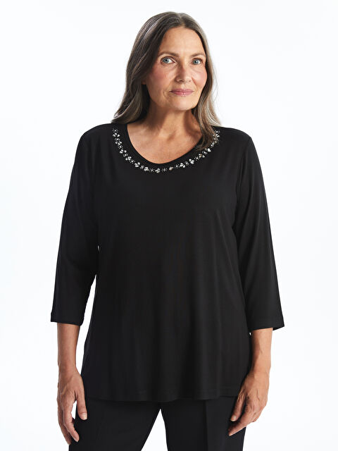 LCW Grace Bisiklet Yaka Parlak Taşlı Kadın Bluz - W4IQ00Z8-CVL