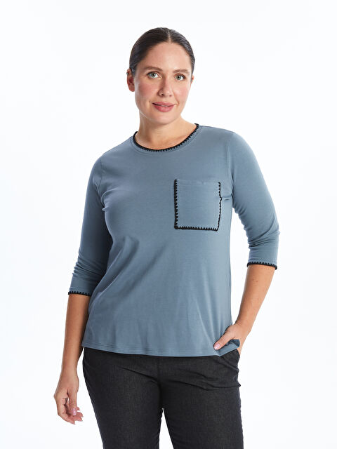 LCW Grace Bisiklet Yaka Nakışlı Kadın Tişört - W4IQ02Z8-H8X